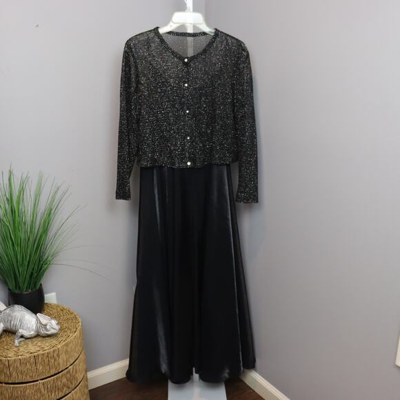JS Collections Black Metallic Gown with Sheer Cardigan Set Size 14 - Picture 1 of 4